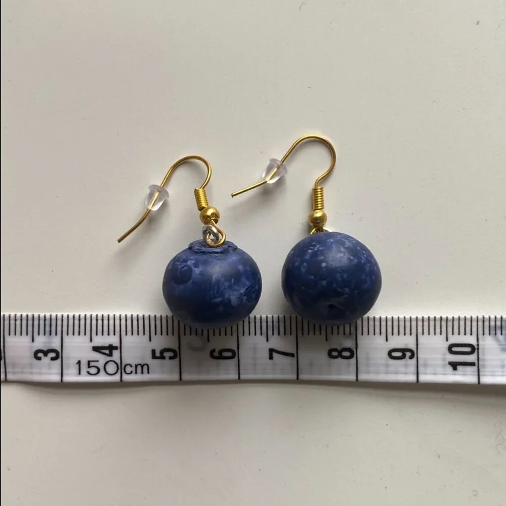 Handmade Blueberry Earrings GOLD STAINLESS STEEL Whimsical Fairy Novelty Fruit - Picture 3 of 8